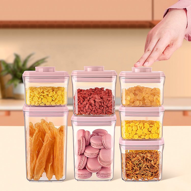 Household Items Kitchen Organizer Airtight Pop Up Push Button Plastic Food Storage Containers With Lid