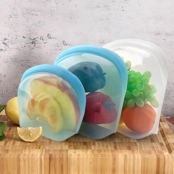 1000ml 2000ml 3500ml Microwave Silicone Food Storage Bag Collapsible Base Large Opening Zip-lock Container Travel Makeup Bag set