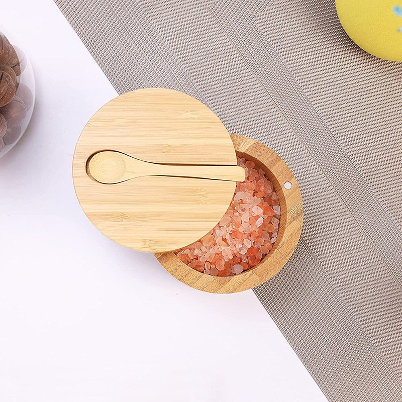 Good Value Bamboo Salt Box Bamboo Storage Box With Magnetic Swivel Lid Natural Material For Seasoning Jars