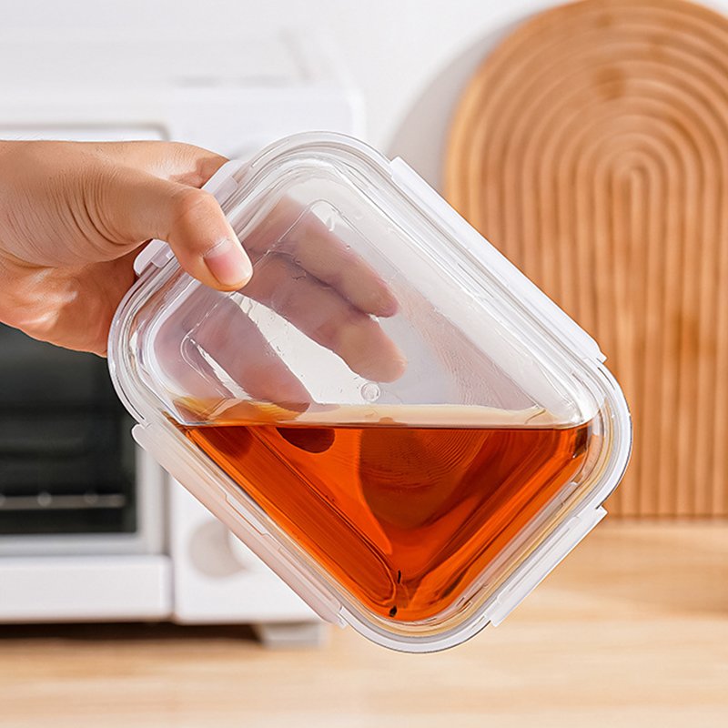 Rectangular leakproof transparent glass lunch box with plastic snap-on lock lid silicone ring food storage box bento box