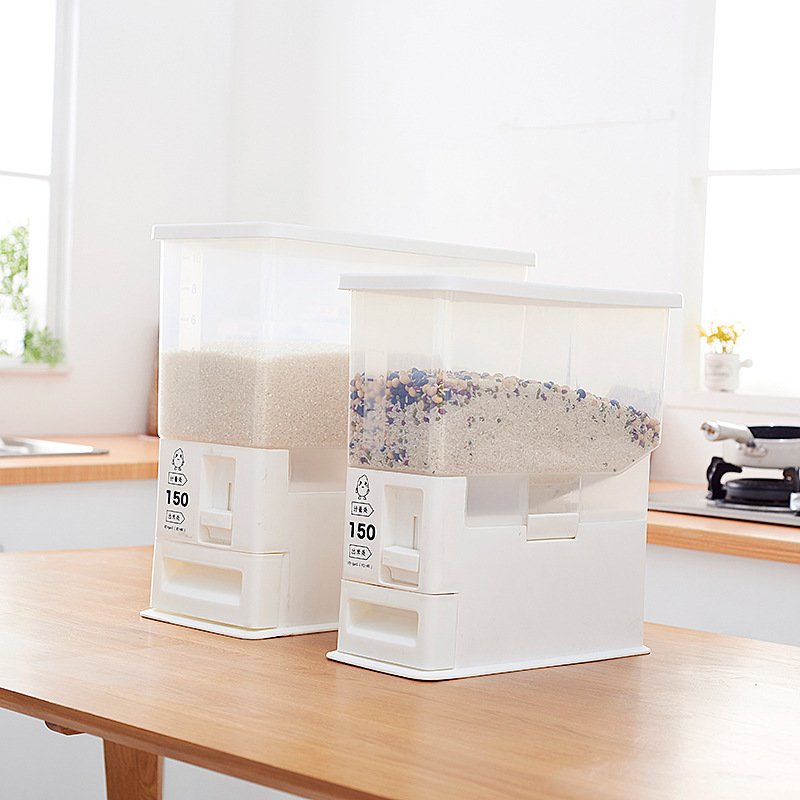 Amazon Wholesale Plastic Transparent visible Cereal Automatic Rice Dispenser Storage Box for Kitchen Rice Bucket Rice Box