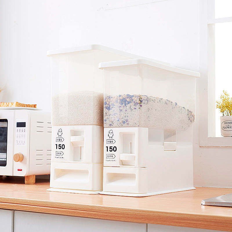 Amazon Wholesale Plastic Transparent visible Cereal Automatic Rice Dispenser Storage Box for Kitchen Rice Bucket Rice Box