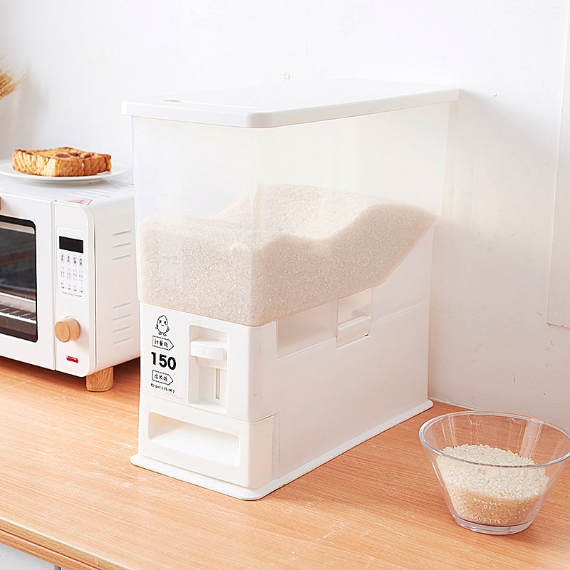 Amazon Wholesale Plastic Transparent visible Cereal Automatic Rice Dispenser Storage Box for Kitchen Rice Bucket Rice Box