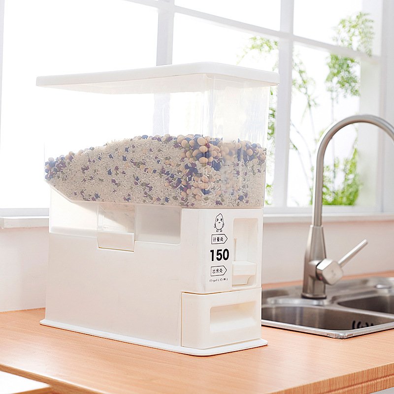 Amazon Wholesale Plastic Transparent visible Cereal Automatic Rice Dispenser Storage Box for Kitchen Rice Bucket Rice Box