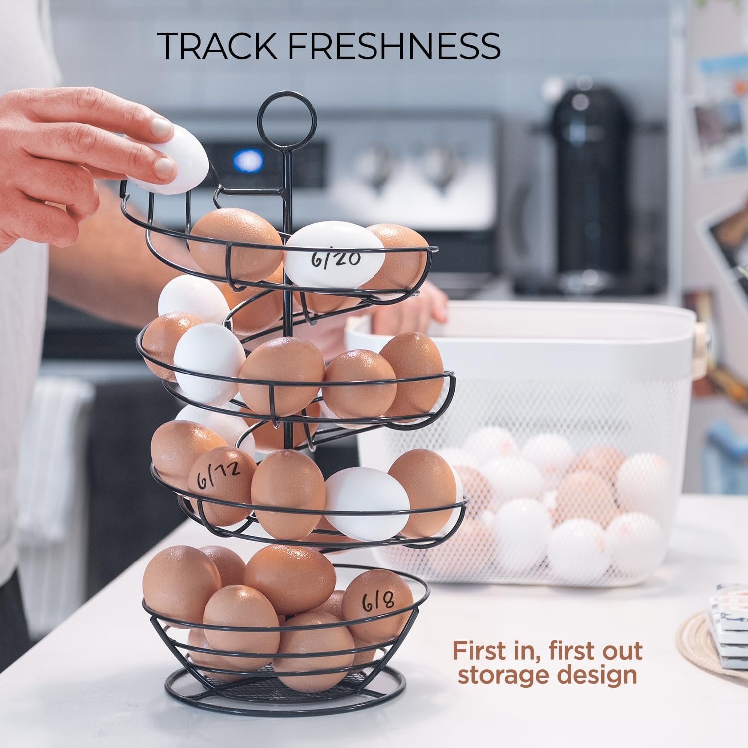 2023 New Design Stackable Kitchen Wholesale Decorative Metal Egg Food Holder Storage Container