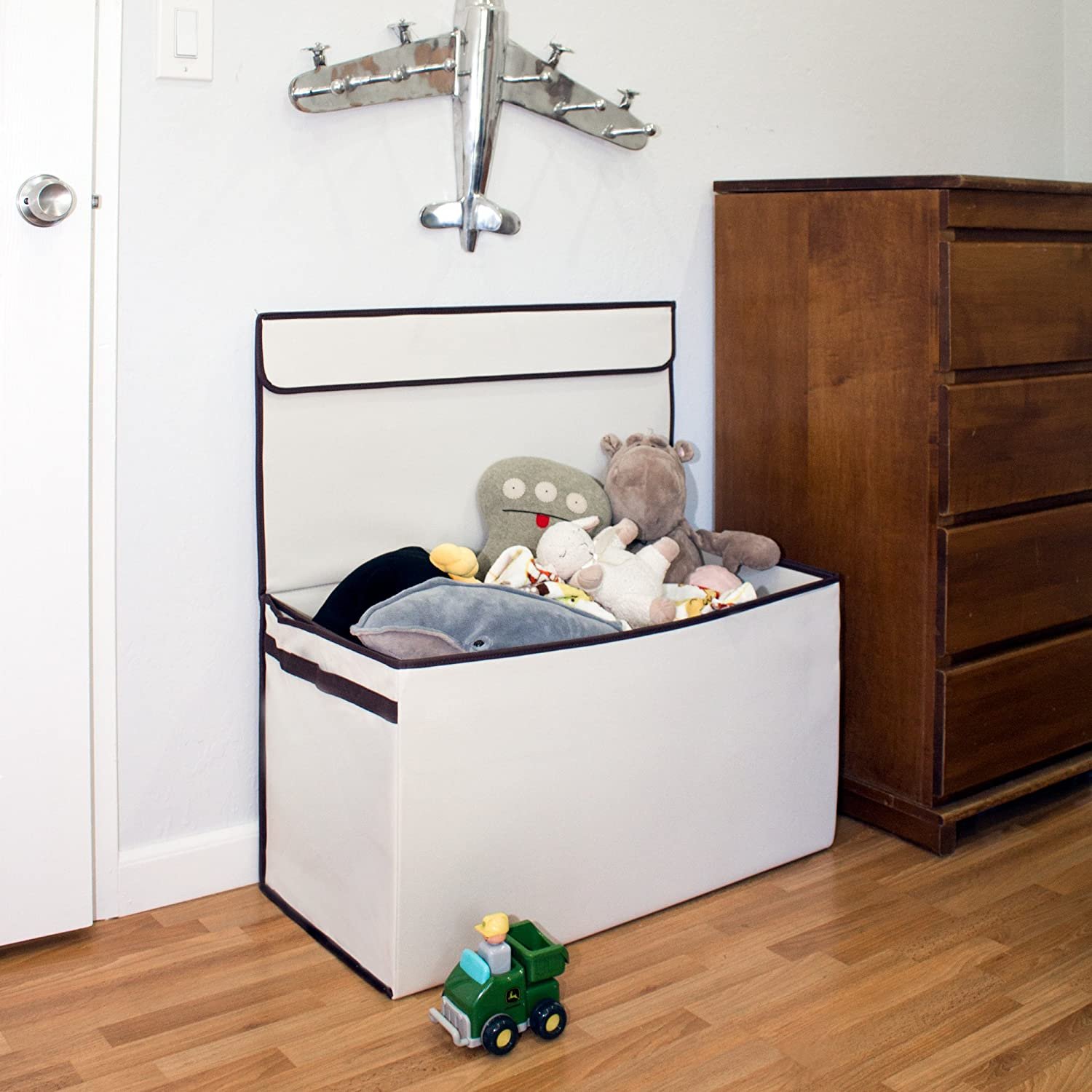 Foldable Kids Cloth Fabric Storage Chest Bins Cubes Organizer Collapsible Large Toy Storage Box & Bins with Lid Square 3 Pack