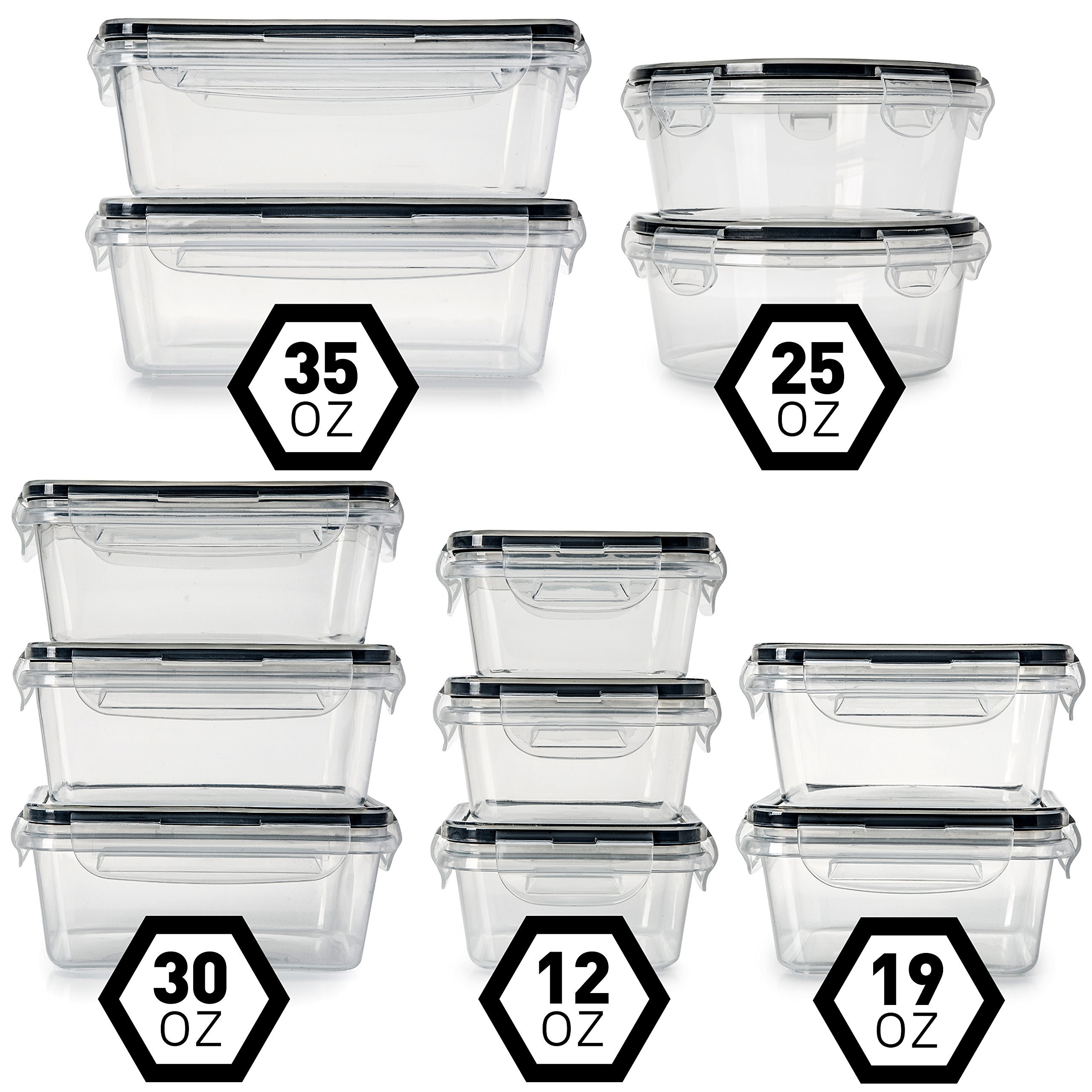10 Pcs 35 OZ Set Bpa Free Microwave Plastic Food Storage Food Container Plastic with Locking Lids