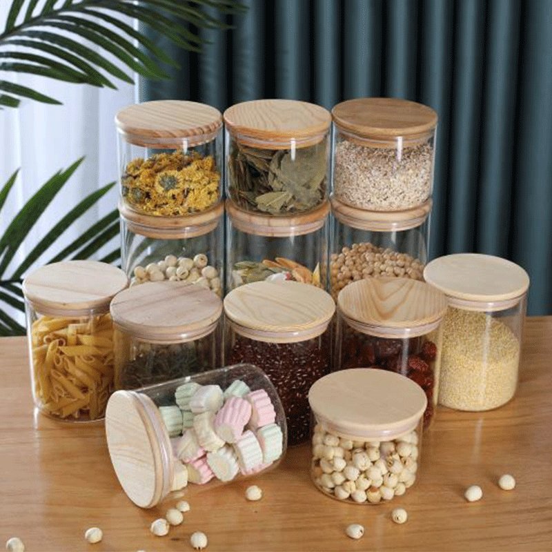 wholesale Glass Storage Jars Airtight Lids with Bamboo Kitchen Food Eco-friendly Minimalist Giveaways Round Dry Storage