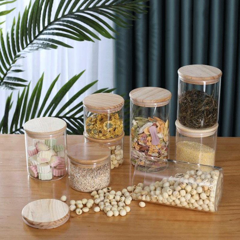 wholesale Glass Storage Jars Airtight Lids with Bamboo Kitchen Food Eco-friendly Minimalist Giveaways Round Dry Storage