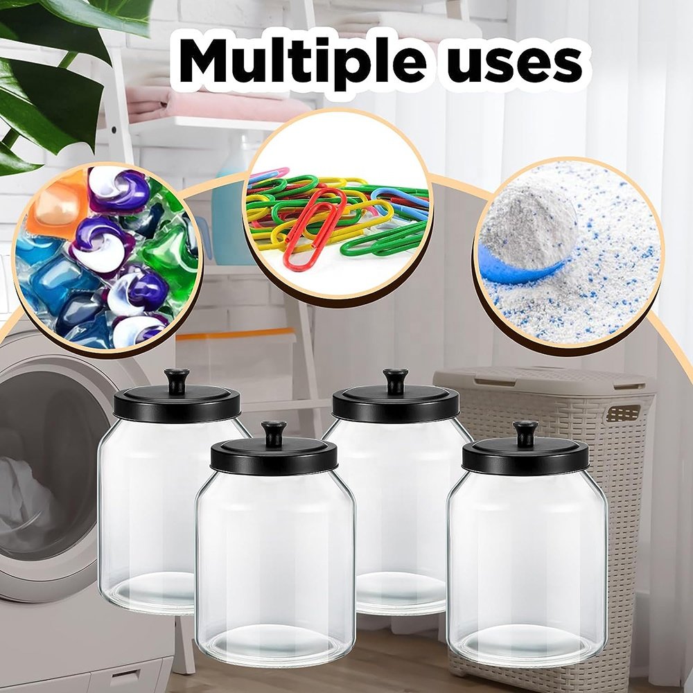 Large Glass Jars with Black Lids Cookie Snack Food Storage & Container with Sealed Metal Lids Kitchen Canister
