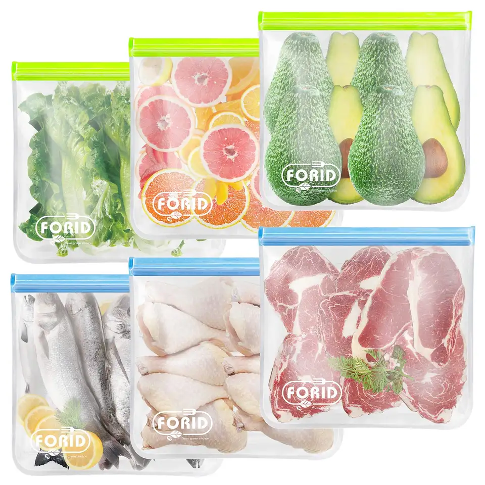 Hot sale silicone bags for food storage, food grade zipper bags, kitchen reusable sealed silicone food storage bags