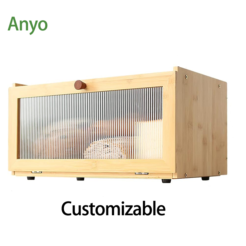 Kitchen Large Capacity Bamboo Organizer with Acrylic Wave Doors Kitchen Organizer