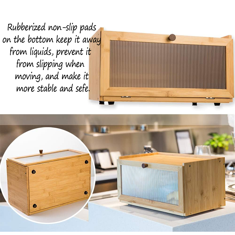 Kitchen Large Capacity Bamboo Organizer with Acrylic Wave Doors Kitchen Organizer