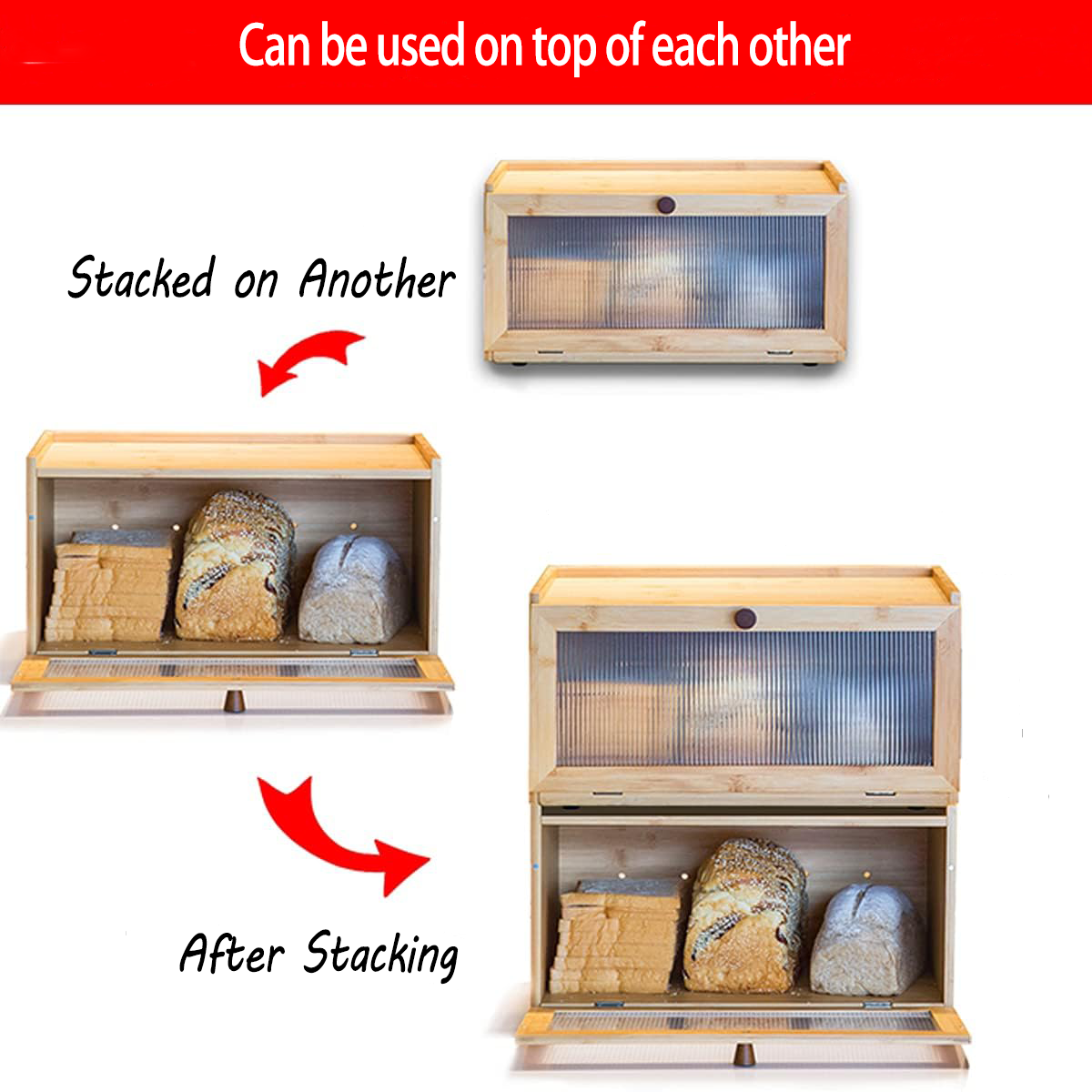 Kitchen Large Capacity Bamboo Organizer with Acrylic Wave Doors Kitchen Organizer