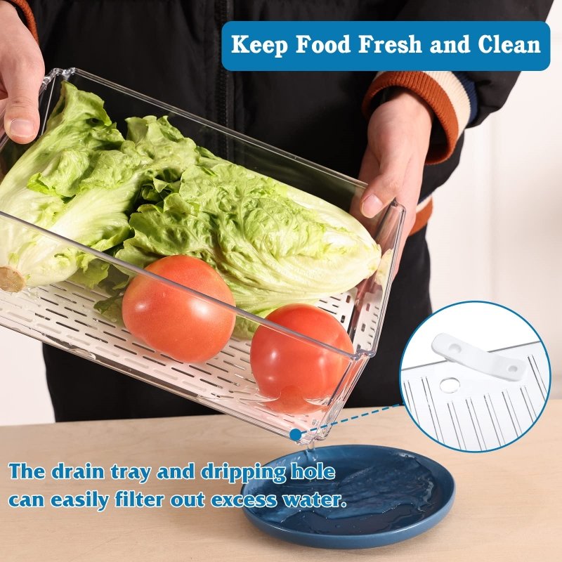 Eco Friendly Transparent Stackable Refrigerator Organizer Box Food grade Fridge Organizer with Lids for Fridge Organization