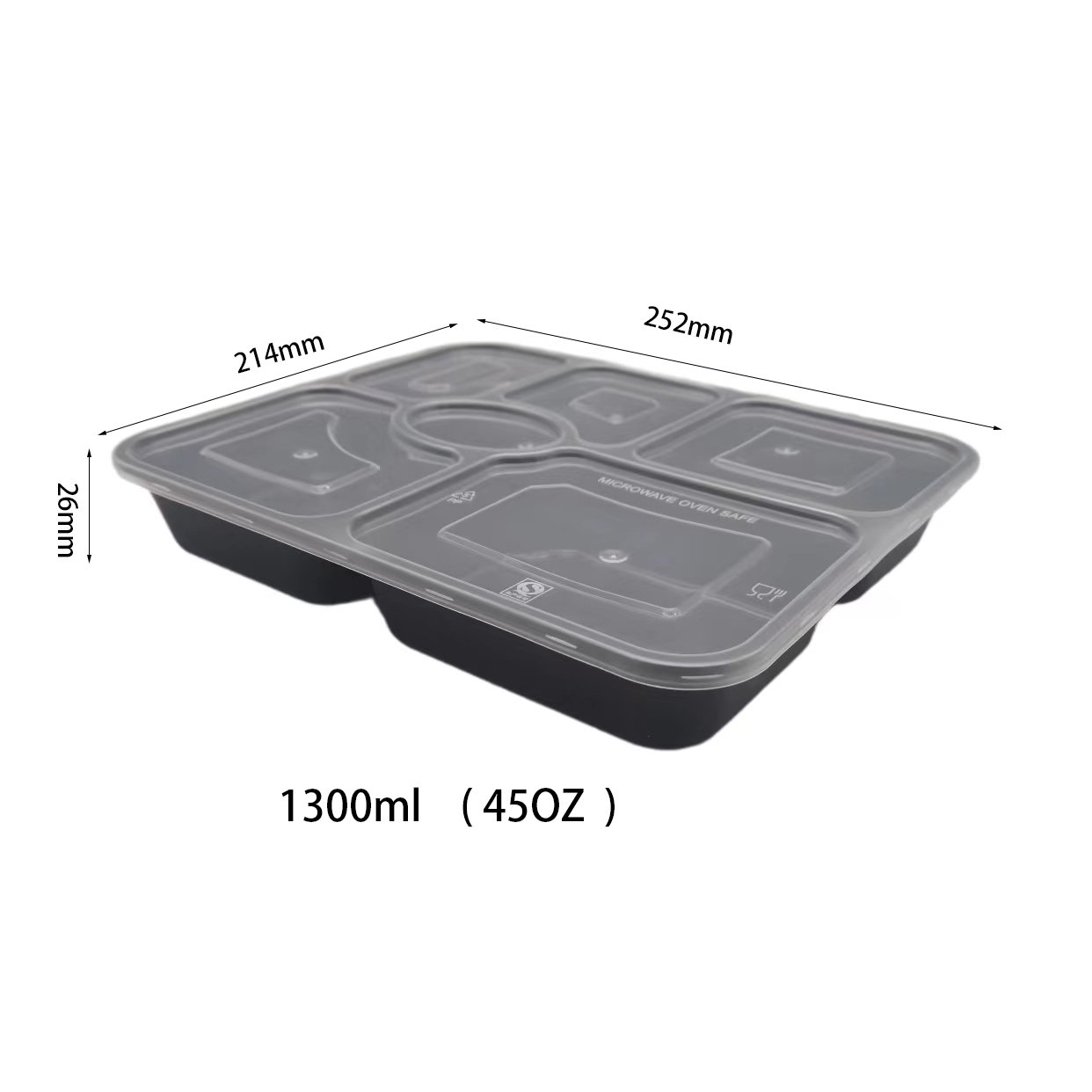 6 Compartments disposable plastic pp food preparation containers