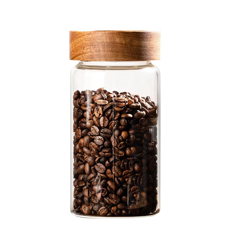 Airtight Glass Storage Jar with Acacia Screw Lid Glass Food Storage Containers for Kitchen Counter