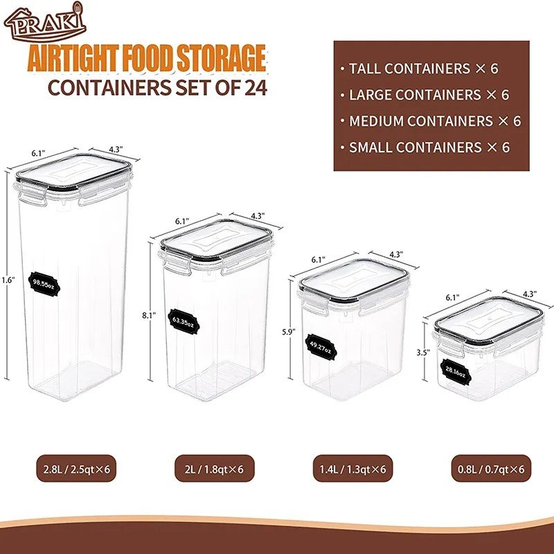 Wholesale 8Pcs Set Bpa-Free Airtight Plastic Stackable Kitchen Organizer Cereal 8pack Dry Food Storage BIn Box Container