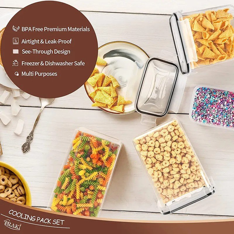 Wholesale 8Pcs Set Bpa-Free Airtight Plastic Stackable Kitchen Organizer Cereal 8pack Dry Food Storage BIn Box Container