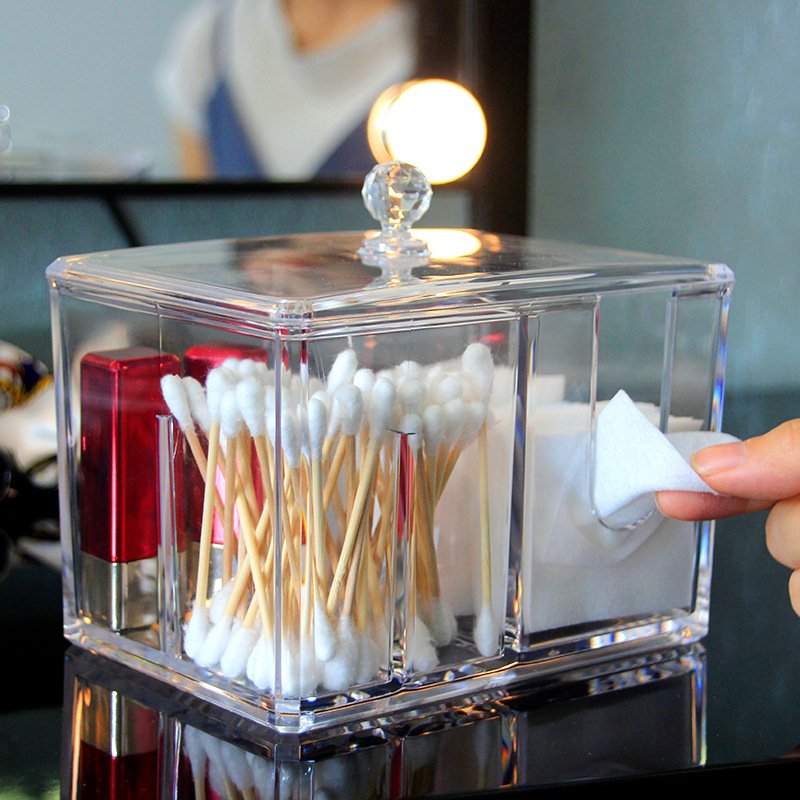 Clear Acrylic Cotton Pad Container for Cotton Swabs Q-Tips Cotton Ball and Swab Holder Organizer Storage Box Bins with Lid