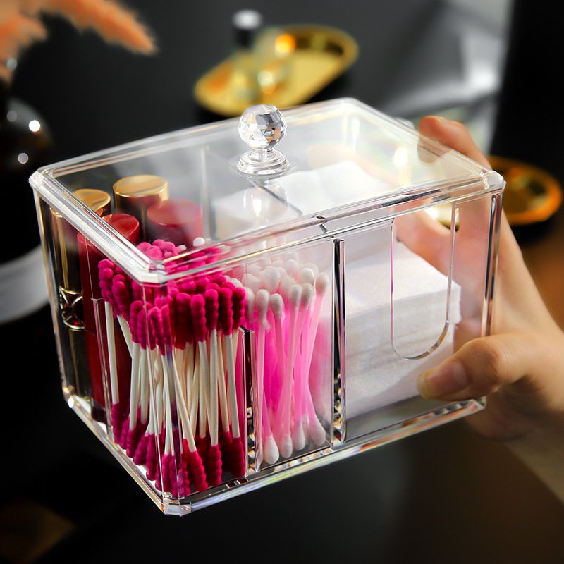 Clear Acrylic Cotton Pad Container for Cotton Swabs Q-Tips Cotton Ball and Swab Holder Organizer Storage Box Bins with Lid