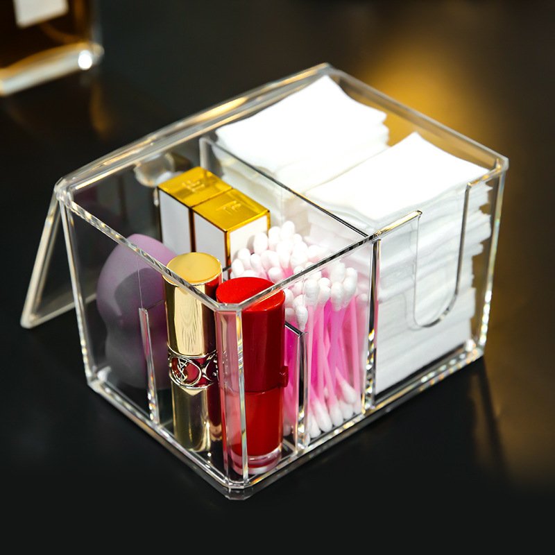 Clear Acrylic Cotton Pad Container for Cotton Swabs Q-Tips Cotton Ball and Swab Holder Organizer Storage Box Bins with Lid