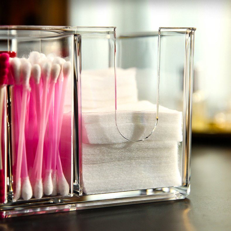 Clear Acrylic Cotton Pad Container for Cotton Swabs Q-Tips Cotton Ball and Swab Holder Organizer Storage Box Bins with Lid
