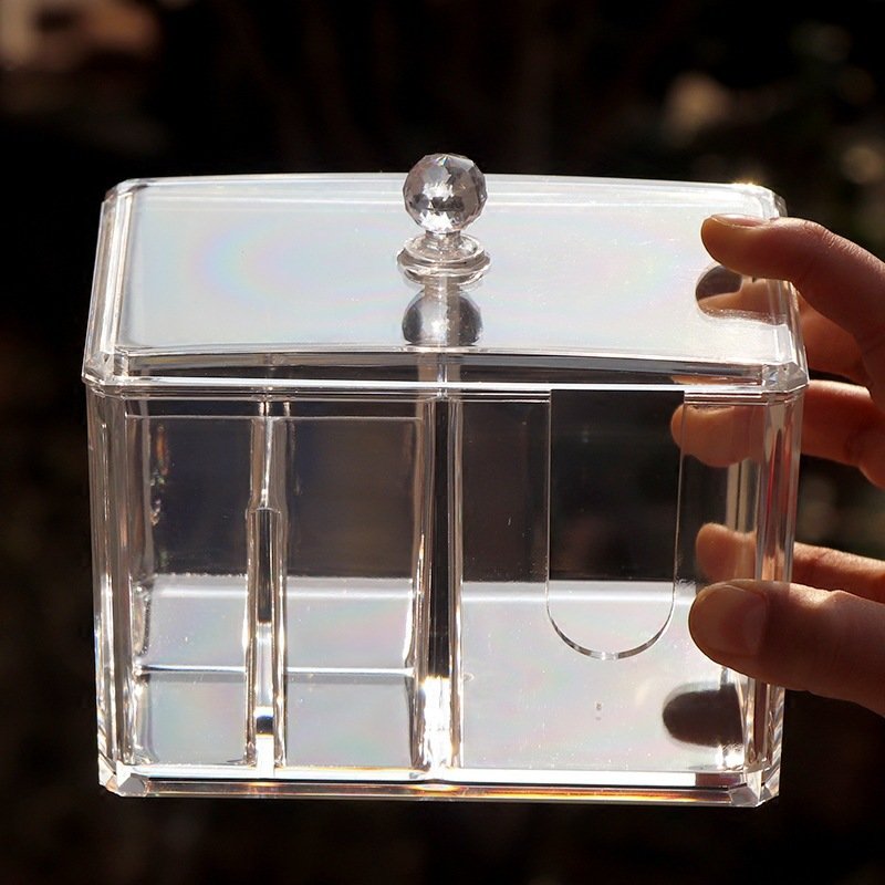 Clear Acrylic Cotton Pad Container for Cotton Swabs Q-Tips Cotton Ball and Swab Holder Organizer Storage Box Bins with Lid