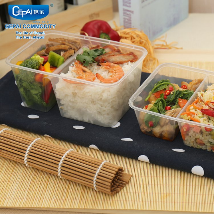 Factory Supplier's Microwavable Fast Food Container Box 2 Compartment Disposable Food Storage LFGB Certified Take Away Plastic
