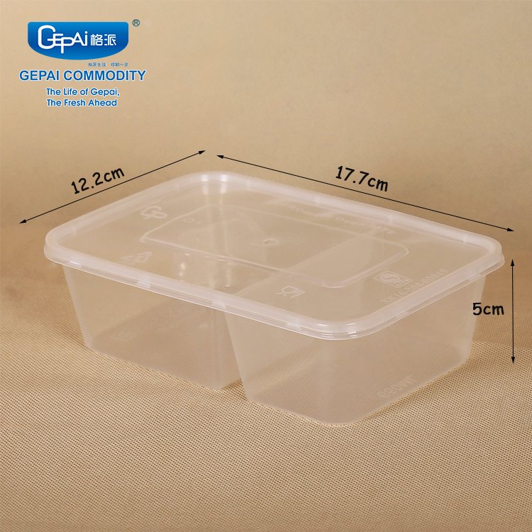 Factory Supplier's Microwavable Fast Food Container Box 2 Compartment Disposable Food Storage LFGB Certified Take Away Plastic
