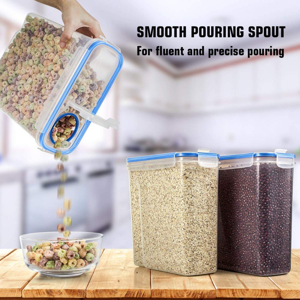 2.5L 6Packs Set Silicone Seal Kitchen Plastic Cereal Container for Dry Food Kitchen Grains