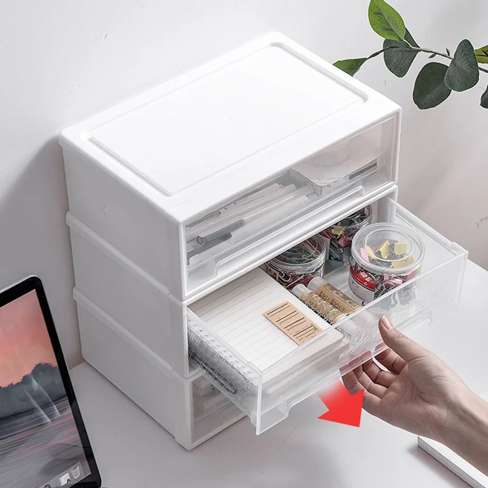 Stackable Storage Drawers Plastic Desktop Box Cabinet Closet Organizer Transparent Room Wardrobe Home Storage Organization 10pcs