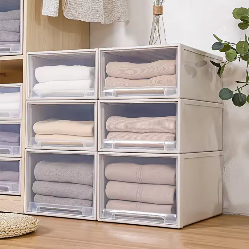 Stackable Storage Drawers Plastic Desktop Box Cabinet Closet Organizer Transparent Room Wardrobe Home Storage Organization 10pcs