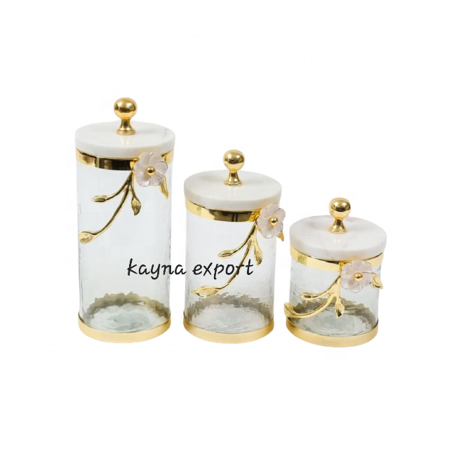 Luxury decorative Mackenzie fancy metal black & white canister Food storage & Container