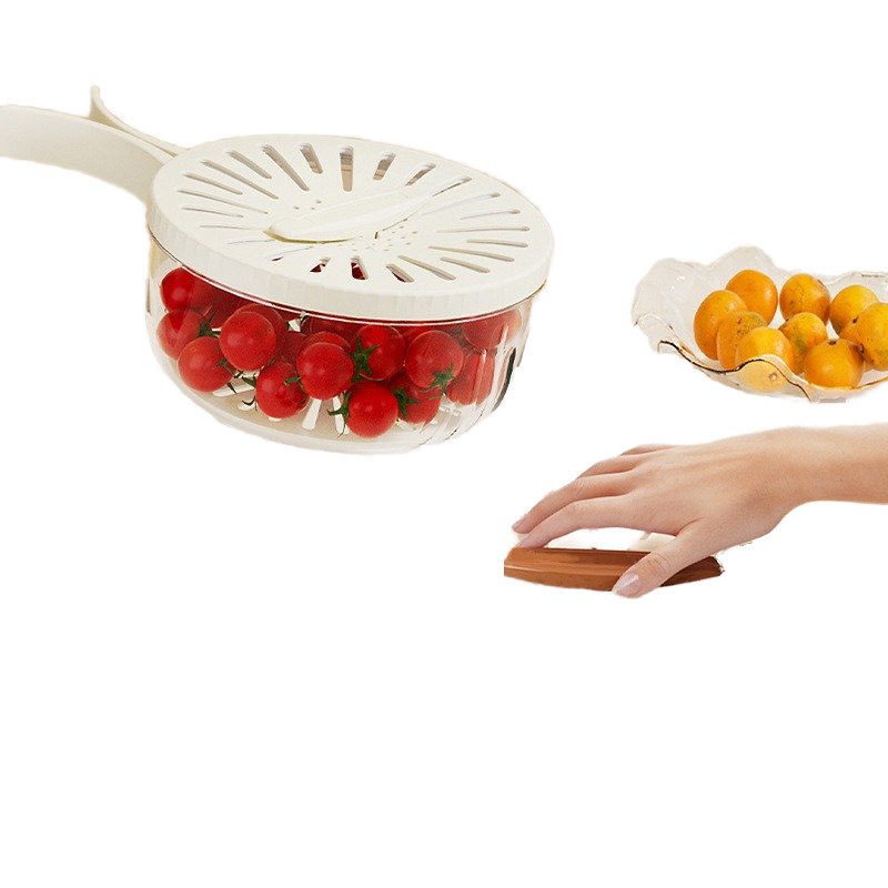 Multifunctional Double-Layer Vegetable & Salad Bowl Drain Basket with Foldable Handles & Lid Practical Storage Box & Bin