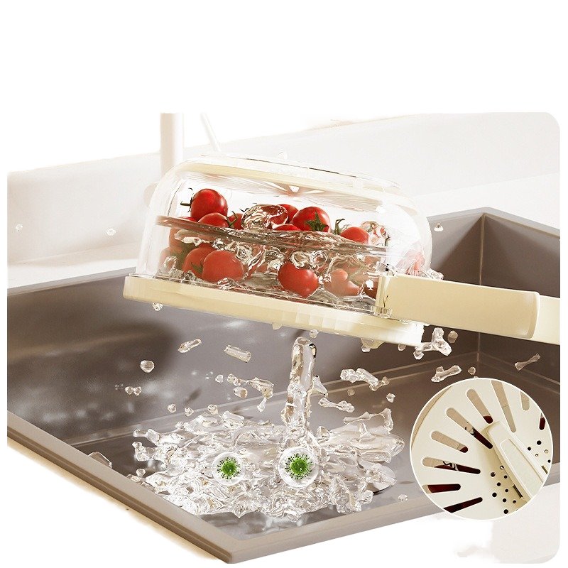 Multifunctional Double-Layer Vegetable & Salad Bowl Drain Basket with Foldable Handles & Lid Practical Storage Box & Bin
