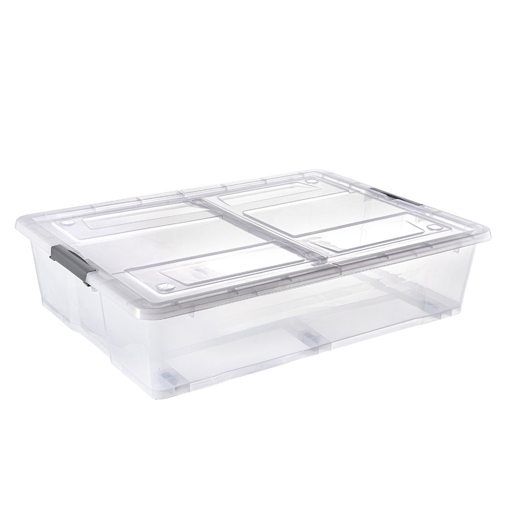 China 55l large clear plastic storage box bin container with lid