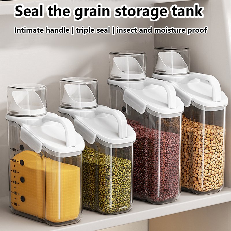 2800ML Plastic Bulk Food Storage Container Grain Transparent Tank Rice Barrel Cereal Dispenser with silicone sealing ring