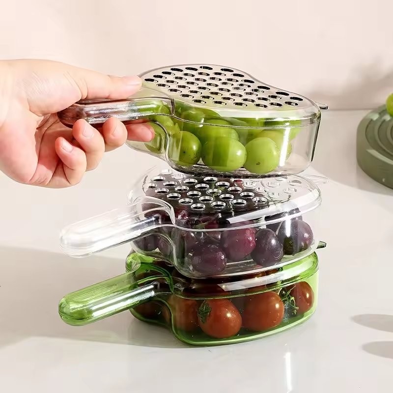 Hot Selling Plastic Food Storage & Container with Handle Lid Drain Basket for Home Kitchen Fruit Washing Artifact