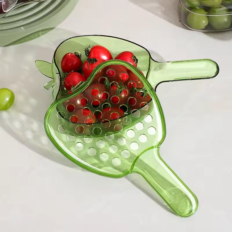 Hot Selling Plastic Food Storage & Container with Handle Lid Drain Basket for Home Kitchen Fruit Washing Artifact