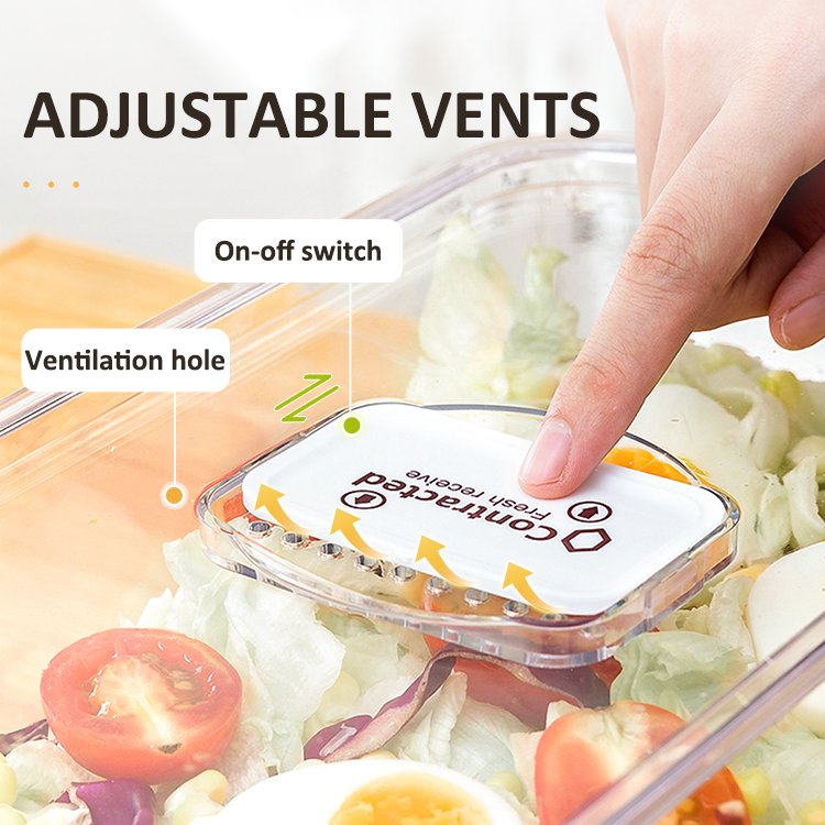 Kitchen Fridge Freezer Clear Plastic Vegetable Food Storage Container Box With Handle Lids Refrigerator Organizer Box