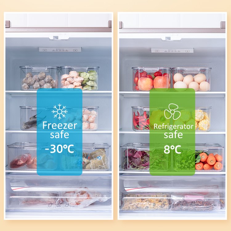 Kitchen Fridge Freezer Clear Plastic Vegetable Food Storage Container Box With Handle Lids Refrigerator Organizer Box
