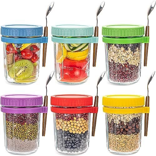 Direct Factory Price Customized 350ml Oats Container Bottle With Stainless Spoon And Various Colored Silicone Lids Cover