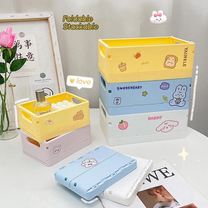 Kawaii Cartoon Hellokittys Kuromi Desktop Storage Box Skin Care Products Lipstick Foldable Mini Box Organizer Sundries Basket
