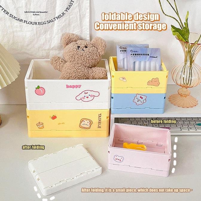 Kawaii Cartoon Hellokittys Kuromi Desktop Storage Box Skin Care Products Lipstick Foldable Mini Box Organizer Sundries Basket