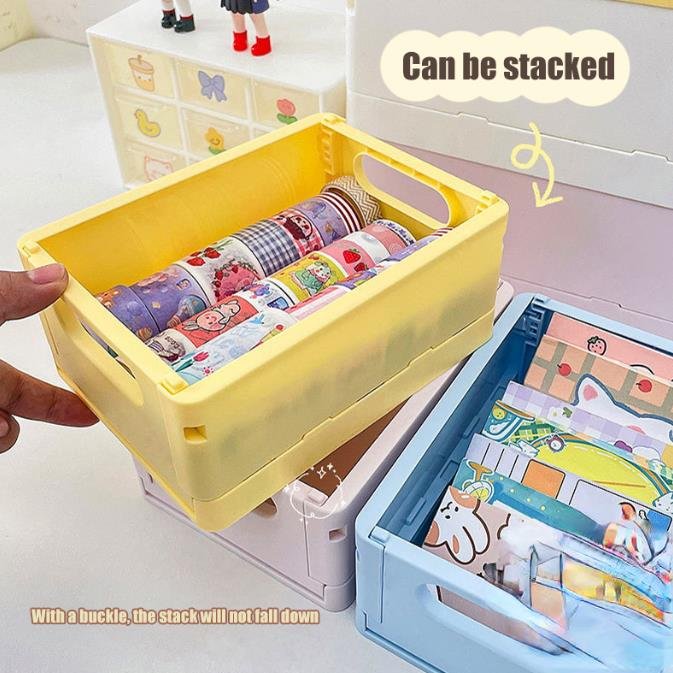 Kawaii Cartoon Hellokittys Kuromi Desktop Storage Box Skin Care Products Lipstick Foldable Mini Box Organizer Sundries Basket