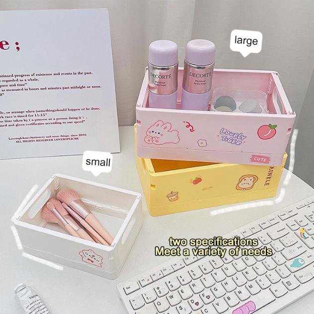 Kawaii Cartoon Hellokittys Kuromi Desktop Storage Box Skin Care Products Lipstick Foldable Mini Box Organizer Sundries Basket
