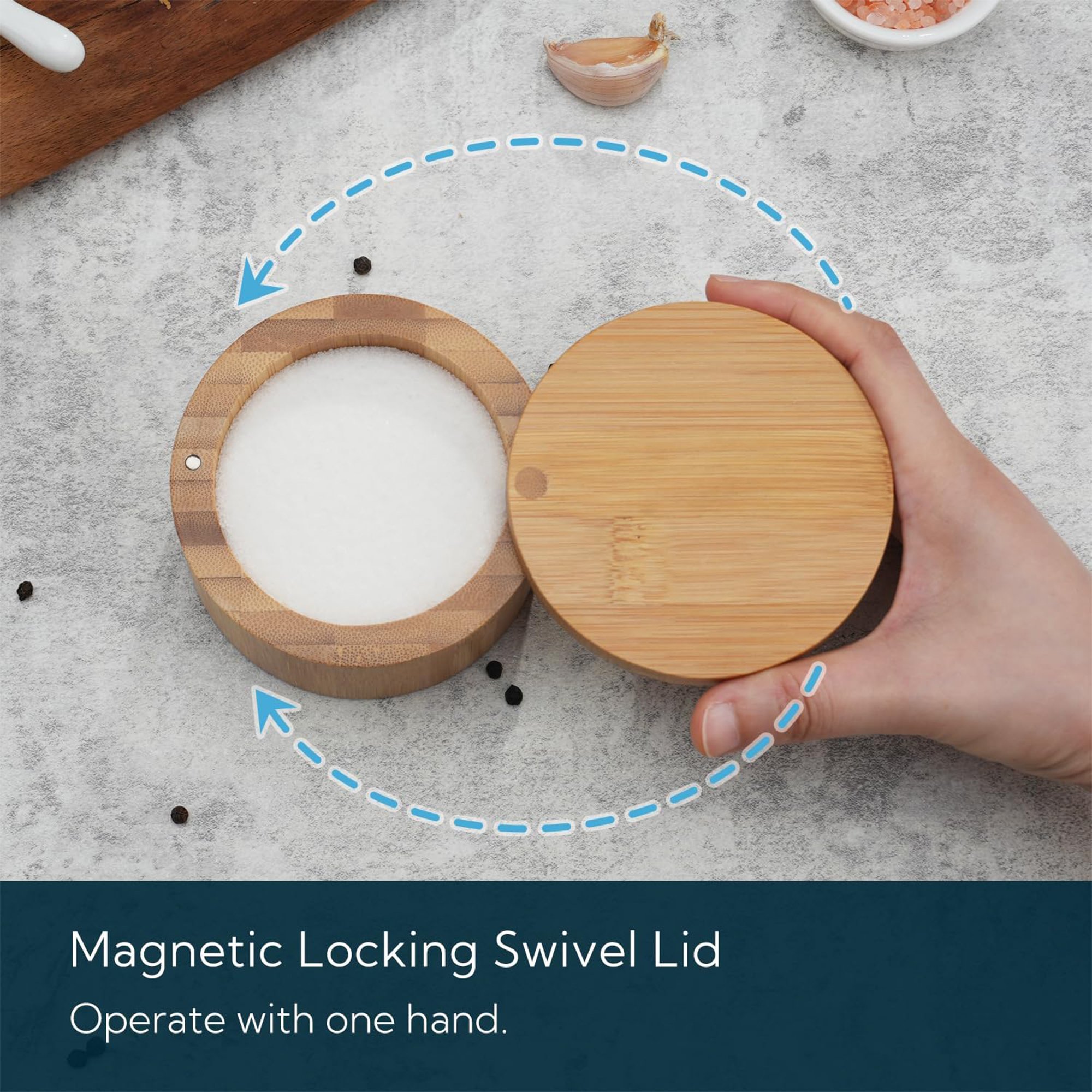 Round Food Storage Bamboo Box Jar Cans With Magnetic Swivel Lid Container For storing Tea Sugar Salt Cereal