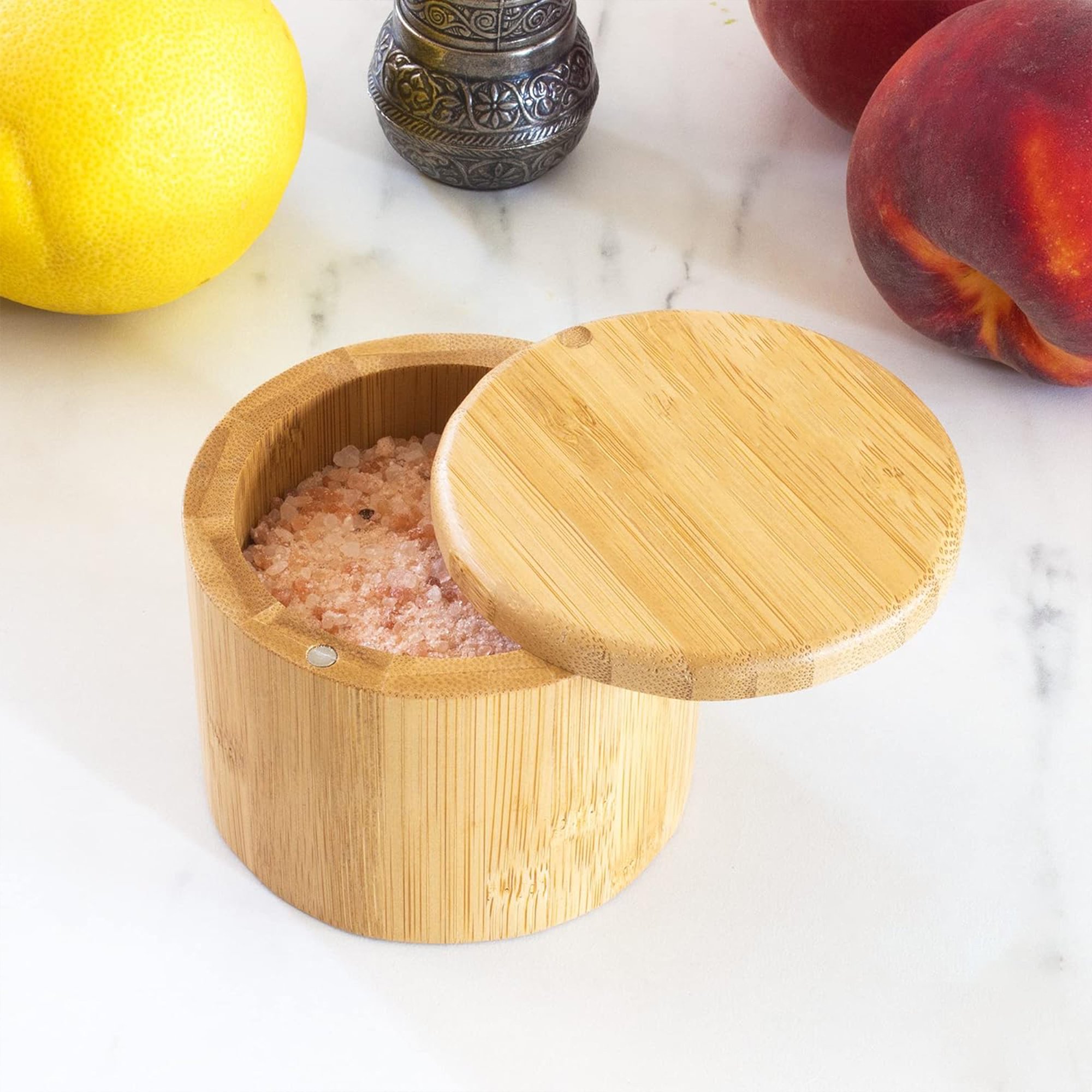 Round Food Storage Bamboo Box Jar Cans With Magnetic Swivel Lid Container For storing Tea Sugar Salt Cereal