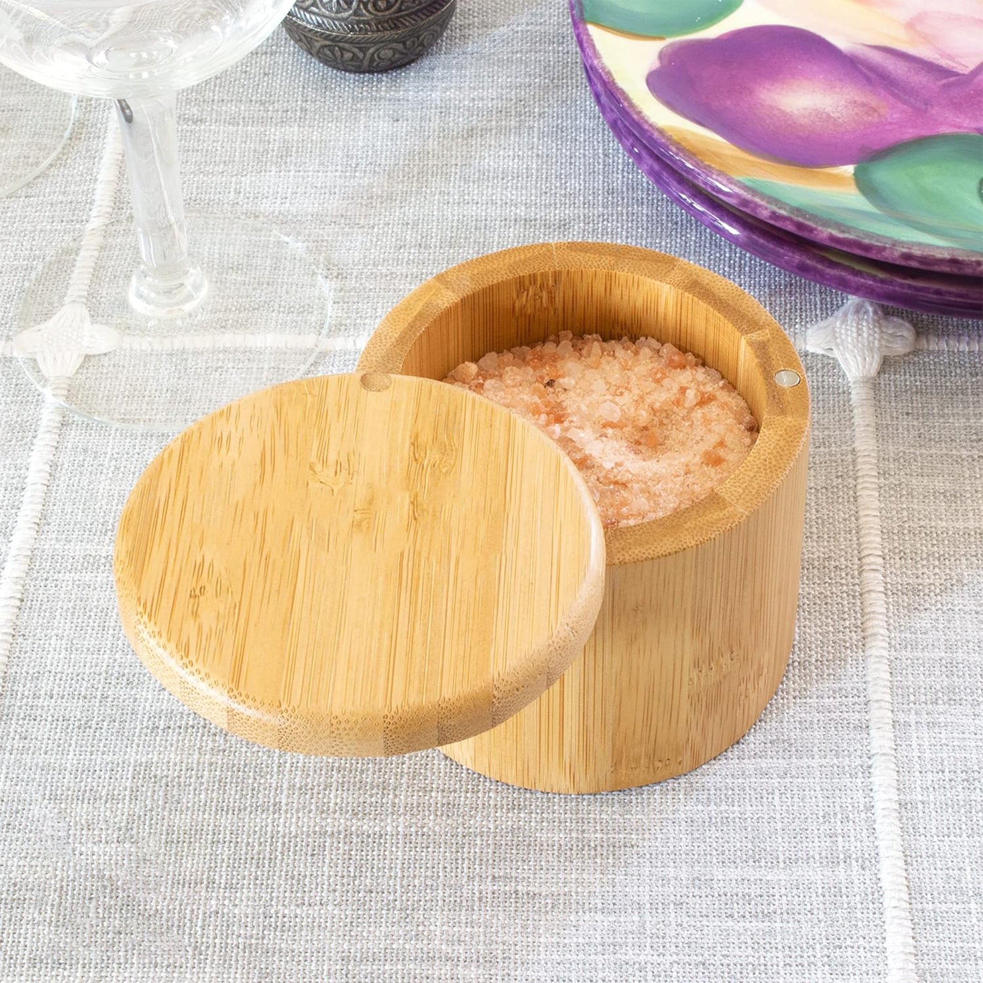 Round Food Storage Bamboo Box Jar Cans With Magnetic Swivel Lid Container For storing Tea Sugar Salt Cereal
